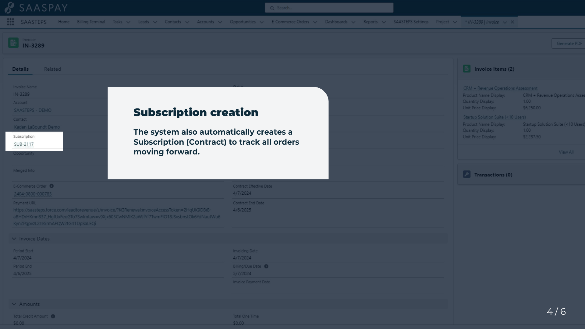 subscription creation highlight
