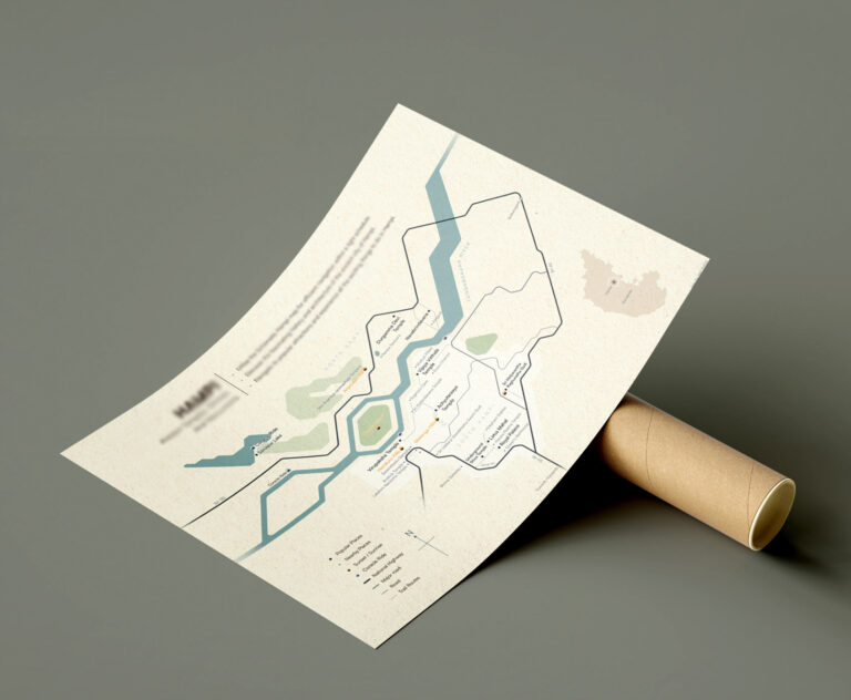 Photo of a stylized map on a cardboard cylinder